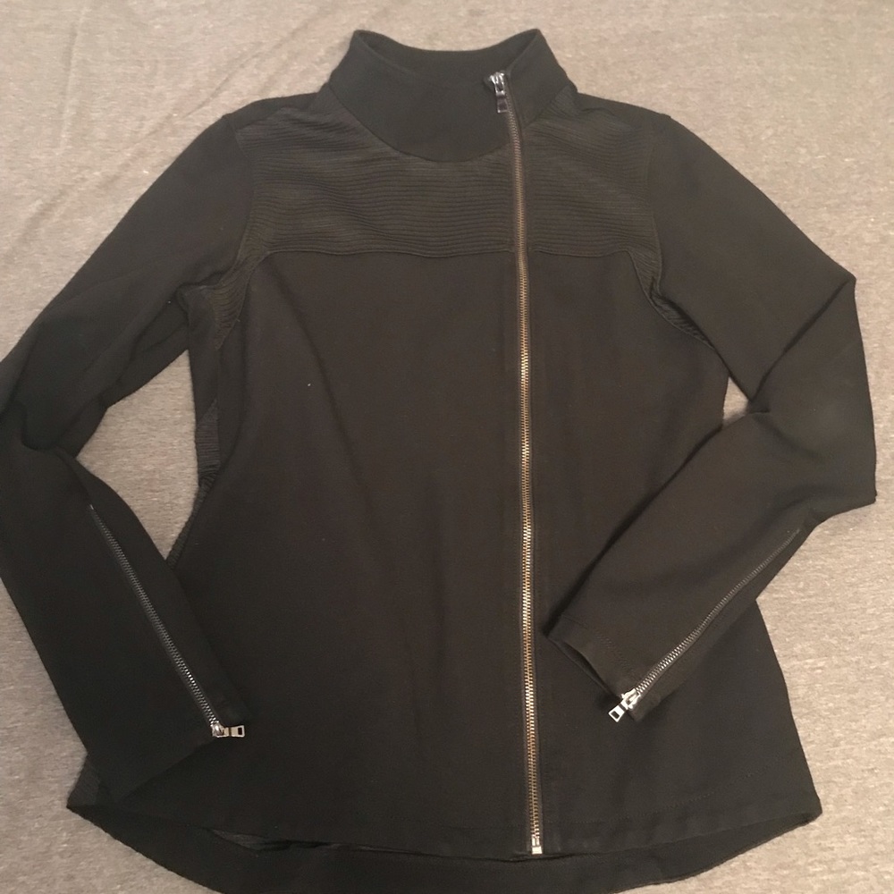 THE BASE: Ribbed Off-Center Zip Bodycon Jacket - Picture 3 of 7